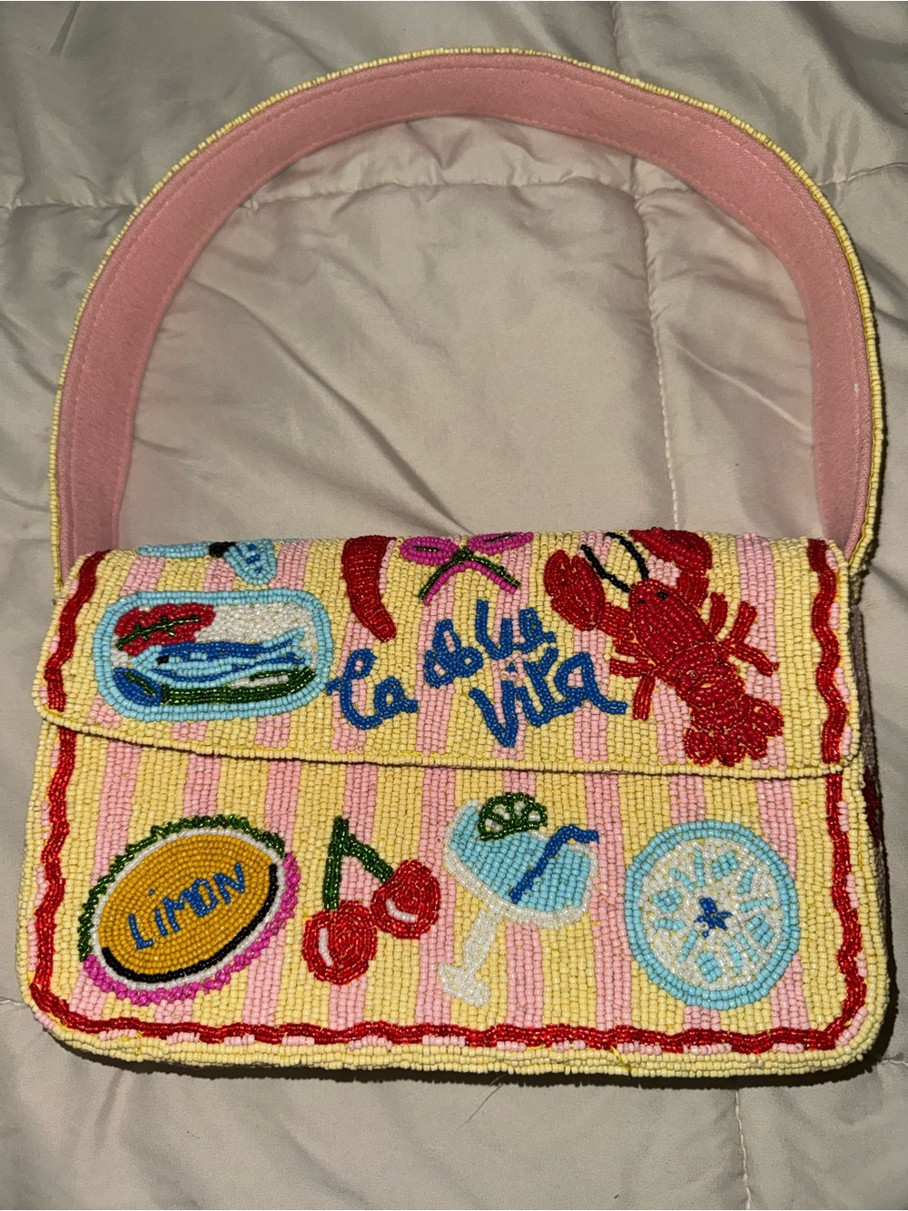 America & Beyond NWOT Beaded Pink Lemonade Shoulder Bag - Picture 1 of 3
